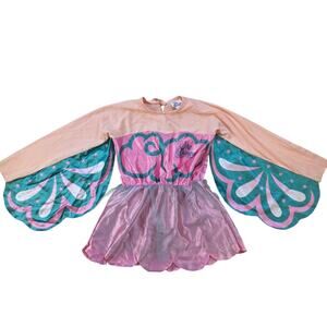 Vintage 90s Fairy Wing Dress Pink Teal Metallic Costume Size 4-6 Made in USA
